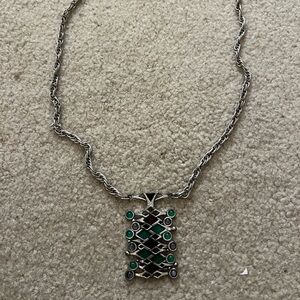 Unique necklace in silver with green and gray stones